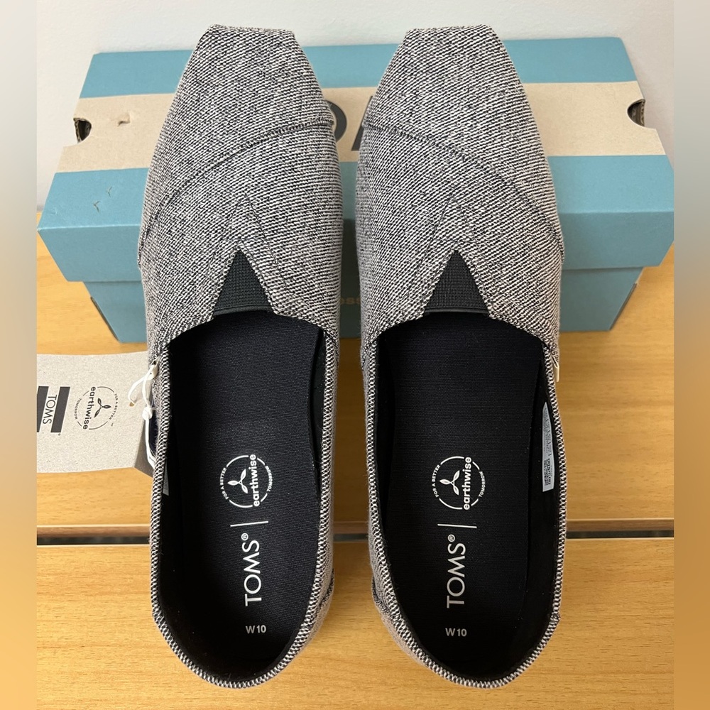 TOMS Alpargata Black Repreve Soft Heathered Knit Shoes Womens Size 10.